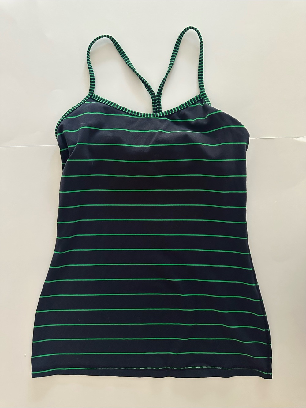 Lululemon Navy Tank Top with Green Stripes, excellent condition, medium